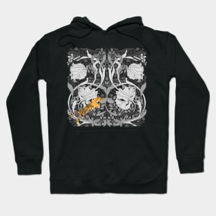 William Morris floral pattern with Tiger Achromatic Hoodie